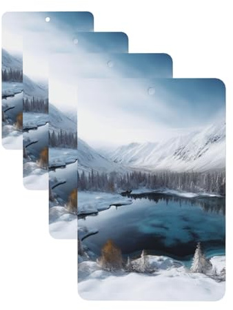 Winter Berge Schnee Szene Auto Lufterfrischer Karten Set mit 4 Stück Hängende Duftkarten für Kleiderschrank Badezimmer Auto Aromatherapie Tabletten Rückspiegel Anhänger Auto Lufterfrischer Langlebig