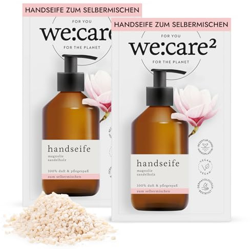 we:care² 2x Seife Pulver (Granulat) zum Anrühren Magnolie/Sandelholz - 29g ergibt 250ml nachhaltige & vegane Nachfüllseife ohne Silikone, Parabene & Mikroplastik - Handseife Seifenpulver