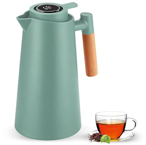Termoskanna 1 l termoskanna med LED-temperaturdisplay, vakuum isolerad kaffekanna av dubbel glasinsats 12 timmar varm/24 timmar kall termoskanna läckagesäker en knapptryckning BPA-fri för hemmakontor