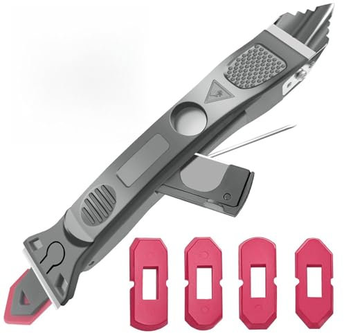 FOLAI Silikonentferner 5 in 1 Silikon Abdichtung Fugen Entfernung Dichtungsmittel Finishing Tool mit Fugen Scraper, 5 Austausch Silikon Pads, Adhesive Residue Scraper Naht Reparatur Kit für Küche Bad