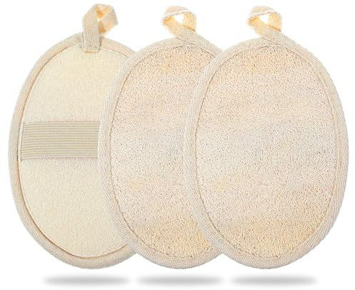 Hpmjz 3Pcs Natural Loofah Sponge Exfoliating Body Scrubber Natural Body Scrubbers for Shower Exfoliator Lufa Bath Scrub Loofa Sponge Pad Large Lufas for Men and Women Beige