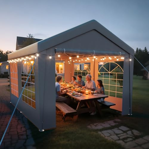 arvioo Pavillon 3x4m mit 2 Seitenwänden & 2 Giebelteilen, Dein Outdoor-Party-Spot zum Chillen, Partyzelt mit Verbolzung Konstruktion, Windschutz UV-Schutz Wasserdicht, aus Stahl & PE-Plane (Grau)