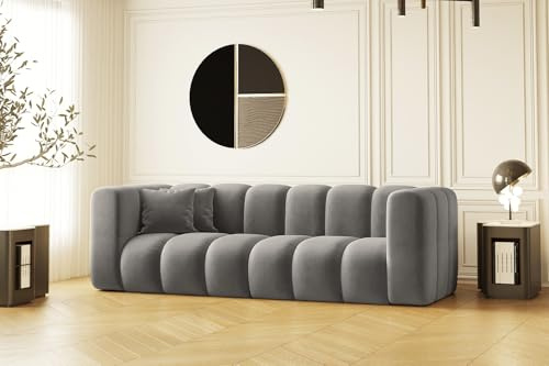 Kaiser Möbel - Sofa, Relaxcouch, Sofa 3-sitzer, Polstersofa, Bequemes Couch für Wohnzimmer und Jugendzimmer, Relaxsofa, Velourstoff, 2 dekorative Kissen, Hochelastischer Schaumstoff, Grand, Grau