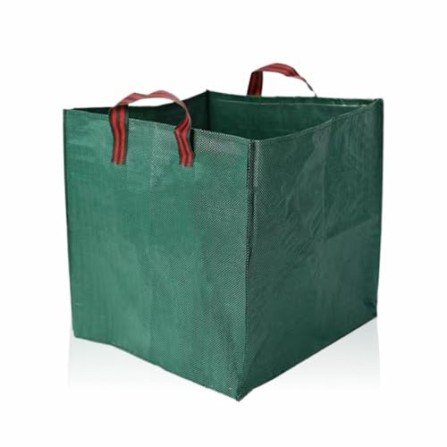Sacco per rifiuti da giardino, con manici, resistente, riutilizzabile, impermeabile, adatto per piante, foglie, rifiuti, arbusti, erba, colore verde, 48 x 41 x 48 cm (confezione da 1)