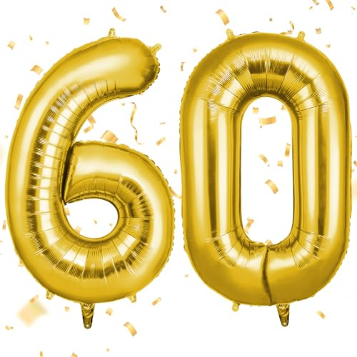 OFFCUP Globo Número 60 Dorado 40 (101cm), Grande Globos Foil, Globo Numeros Gigante, Inflar con Helio o Aire, Decoracion para Niño Niña Adultos La Boda Aniversario Cumpleaños Fiestas