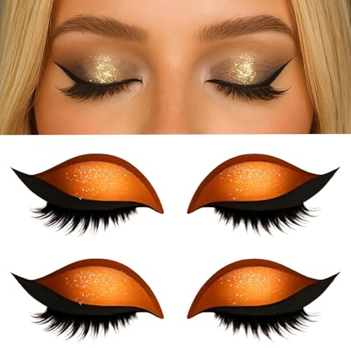 3-in-1 Augen Make-up Sticker – Lidschatten, Eyeliner & Wimpern in Einem | Wiederverwendbare Lazy Eye Shadow Aufkleber für Alle Augenformen(Orange)