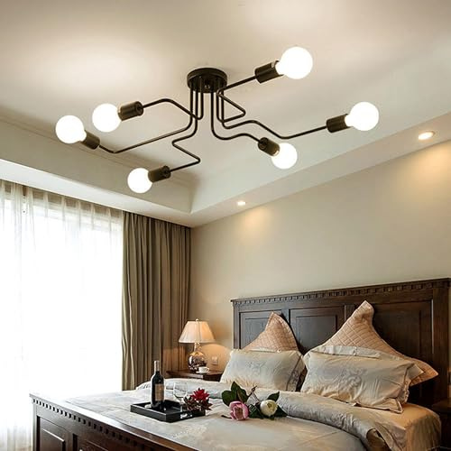 MSC Sputnik Ceiling Light Fixture - Adjustable Modern Flush Mount Chandelier with Base, Matte Black Ceiling Light for Bedroom, Living Room, Dining Room, Kitchen (Bulbs Not Included) (6-Lights)