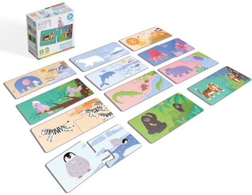 KUKIKUK Puzzle Duo dove gli animali vivono – Gioco educativo per bambini dai 2 anni di età – Promuove il pensiero logico e il vocabolario – Grandi parti stabili – Regalo educativo prezioso per gli
