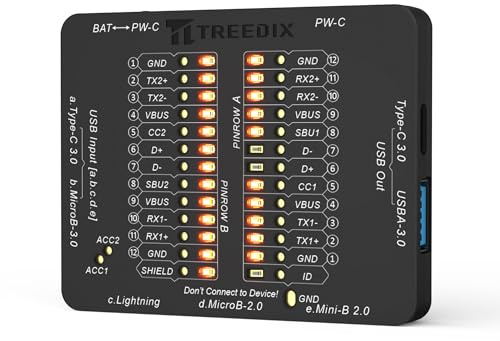 Treedix USB Cable Tester for Lightning,Type-C, USB-A,Micro-B 3.0/2.0,Mini-B | Portable USB Tester, Dustproof USB cable tester for Quick Data Cable Inspection with LED Display