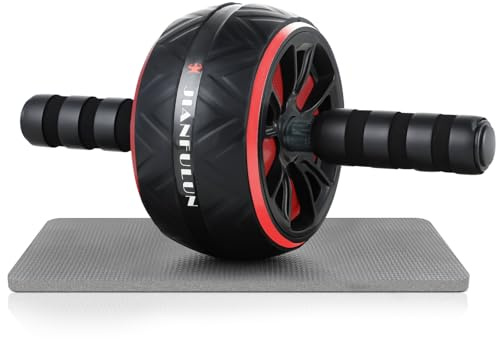 Ruota Addominali - AB Roller - Roller per Addominali con Tappetino per Ginocchi - Fitness Trainer Home ABS Workout (Nero-Rosso)