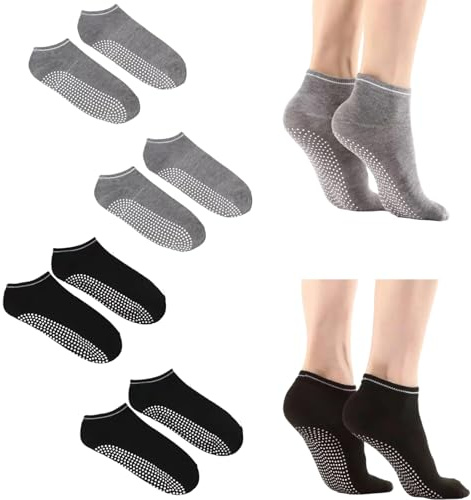 4 Paires Chaussettes Antidérapantes Femmes et Hommes, Chaussettes Pilates Femme, Chaussette Antidérapante, Yoga, Pilates, Ballet, Danse