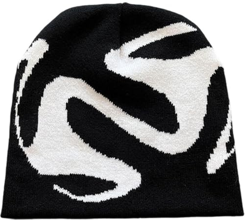 HiyyFloy Y2k Beanie Für Teenager Halloween Grunge Gestrickte Totenkopfmütze Ghost Slouchy Häkelaccessoires Warme Wintermütze