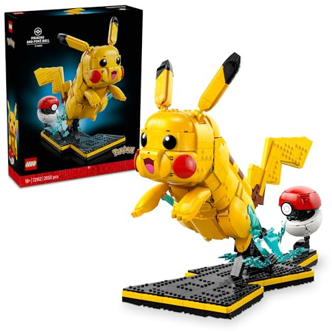 LEGO Pokémon Pikachu e Poké Ball - Kit di Modellismo per Adulti Tratto dall'Anime con Figura Snodabile ed Espositore - Decorazione Fai da Te per la Camera - Regalo per Gamer da Collezione - 72152