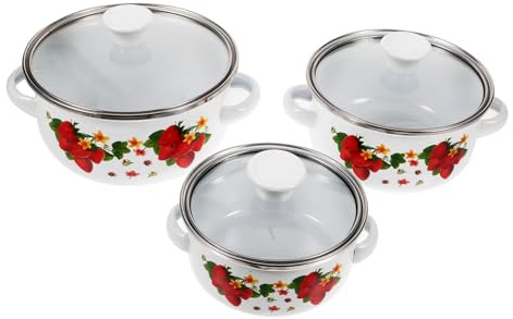 Hohopeti 3 pezzi Pentole Smaltate Piccole con Fondo Piatto Pentolini per Zuppa e Ramen Leggere e Resistenti al Calore per Cucina Quotidiana