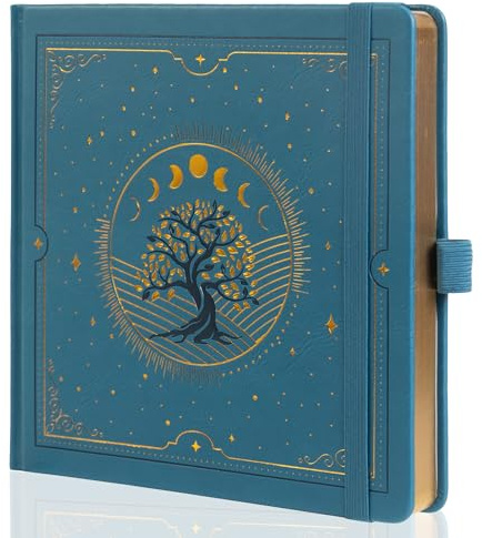 TIEFOSSI Tree of Life Journal, Fyrkantig Prickig Dagbok för Kvinnor och Män, Estetisk Anteckningsbok med 160 Numrerade Sidor, Inbunden Vegansk Läderdagbok med Bokmärke, 160 GSM Tjockt Papper