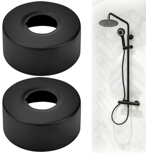 Set of 2 Rosette Shower Fittings, 25 mm Pipe Cover, Stainless Steel, Cover Rosette Black, Painted Surface, Tap Cover for Water Pipes, Taps, Drain Pipes etc.