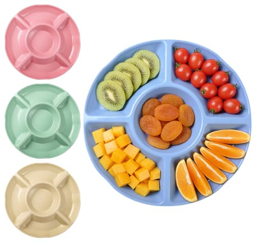 Otopone 4 Pack Snack Trays, 5-Section Party Plates, 26 cm | 5 compartments keep fruit, crisps, sweets and dips separate; ideal for picky teas, parties and movie nights.