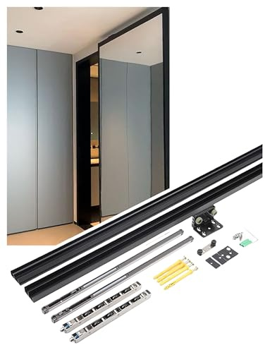 Generico Kit di ferramenta for Porte scorrevoli Invisibili Senza binari, Porta Fantasma con tampone a 2 Vie for Porte in Legno/Lega di Alluminio - Design flottante(1.5 Meters/4.9ft)