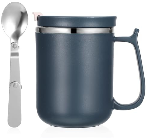 ibasenice 1 Set Mug Café Isotherme avec Couvercle et Infuseur 401-500ml en Acier Inoxydable 304 Portable Polyvalent avec Cuillère Pliable pour Bureau et Activités Extérieures