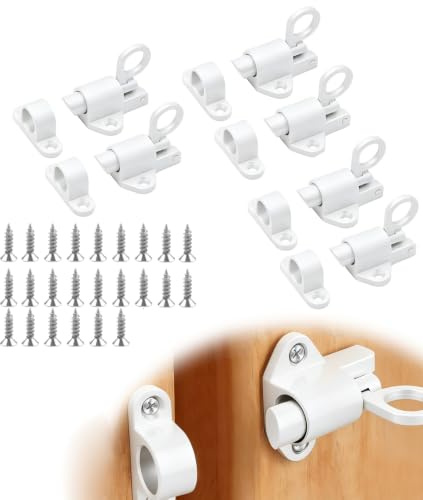 Lot de 6 Automatique Verrou Porte à Rebond de Sécurité Loquet Porte Boulons à Ressort Serrure Porte Métal Loquet à Ressort Loquet de Porte pour Portes D'armoire Cages pour Animaux (blanc)