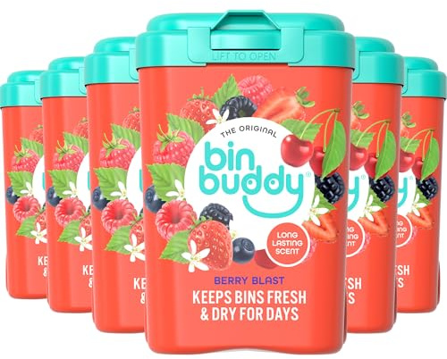 Bin Buddy Bin Freshener Deodoriser Powder (Berry Blast) Pack of 6 x 450g | Leaves Your Bin Fresh - Suitable for Indoor, Kitchen, Bathroom, Compost, Food Waste and Outdoor Wheelie Bins