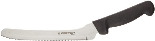 Dexter-Russell 31606B Basics Sandwich Knife, 8 Scalloped Offset Blade, High-Carbon Steel, Textured Black Polypropylene Handle, NSF Certified, Ideal for Bread and Deli Prep