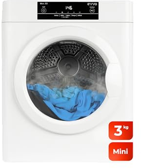 EVVO Secadora De Ropa Mini S3 - Secadora Con Capacidad De 3kg - Secadora Portátil Con Airfresh Y Sensor De Humedad, Tamaño Mini, Sin Instalación, Sist. Evacuación, Blanco