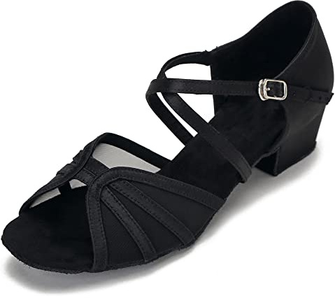 CLEECLI Low Heel Ballroom Dance Shoes Women Latin Salsa Practice Dancing Shoes 1.5 Inch Heel ZB14(6,Black)