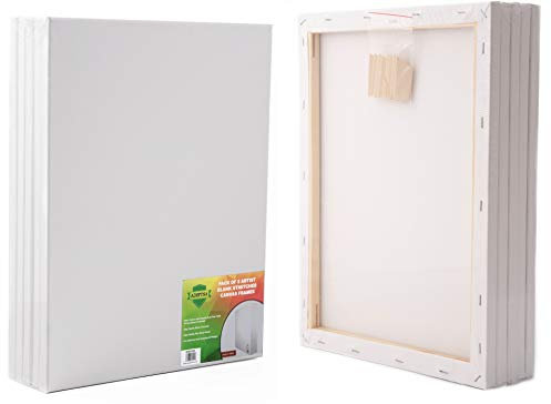 ADEPTNA Pack of 5 Artist Blank Stretched Canvas Frames - 100% Cotton Artist Quality Acid Free Triple Primed Gesso Stretched Canvas Frames with 40 Tightening Keys (30CM X 40CM)