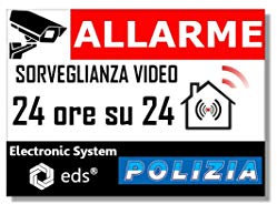 Adesivi Allarme Videosorveglianza 24H/24 – Stile Polizia 8x6 cm Fondo Bianco – Set 8 Stickers Dissuasivi | Sicurezza Casa Garage Ufficio Finestre Porte | Resistenti UV Pioggia Graffi