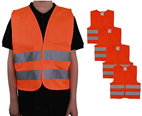 4business 4 x Warnweste orange Kinder Größe XS 3-6 Jahre EN 17353 | TÜV-geprüft, waschbar