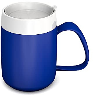 Ornamin Becher mit Trink-Trick & unauffälligem Trinkaufsatz | Becher für Parkinson & Schlaganfall | Spezialgeschirr barrierefrei | Selbständig Trinken | Inklusion | Linkshänder & Rechtshänder | blau