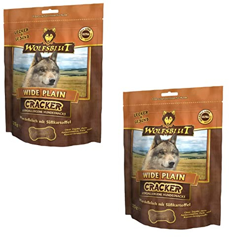 Wolfsblut Cracker Wide Plain con carne di cavallo e patata dolce per cani per ricompensa, confezione doppia, 2 x 225 g
