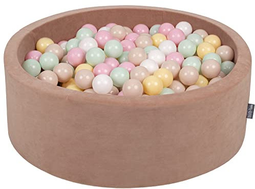 KiddyMoon Rund Bällebad Velvet Bällepool 90X30cm/200 Bälle ∅ 7Cm Ballgruben Für Babys Spielbad Kleinkinder, Hergestellt In Der EU, Wüstenrosa: Pastellbeige/Pastellgelb/Weiß/Minze/Puderrosa