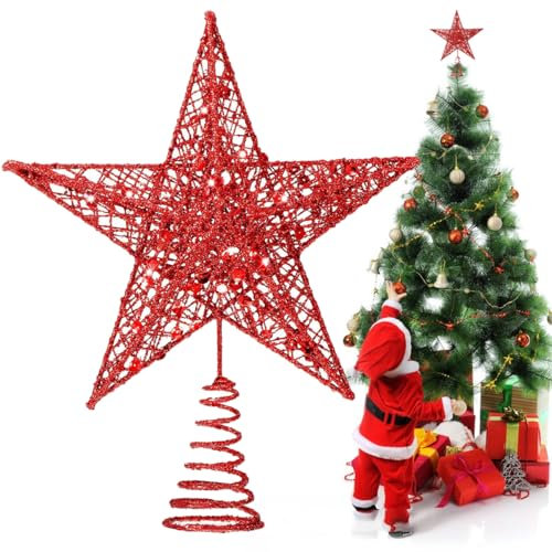 Stern Christbaumspitze, Baumspitze Weihnachten, Metall Design Glitzer Christbaumspitze Stern, Stern-Spitze für Weihnachtsbaum, für Festliche Weihnachten zu Hause Weihnachtsbaum Deko