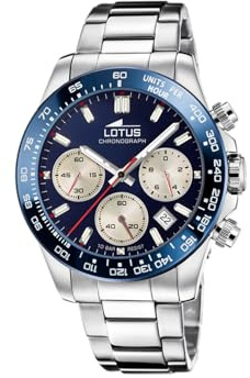 LOTUS Reloj Hombre Analógico de Acero Inoxidable 316l Plateado - Movimiento de Cuarzo - Cronógrafo - Calendario - Cristal Mineral de Alta Resistencia - Resistente al Agua 10 ATM 18912/4 Freedom