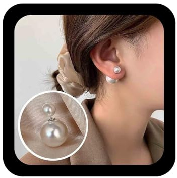 Aneneiceera Vintage Pearl Ear Jacket Earring Silver Pearls Stud Earrings Wedding Pearl Jacket Earring White Pearls Front Back Earrings for Women
