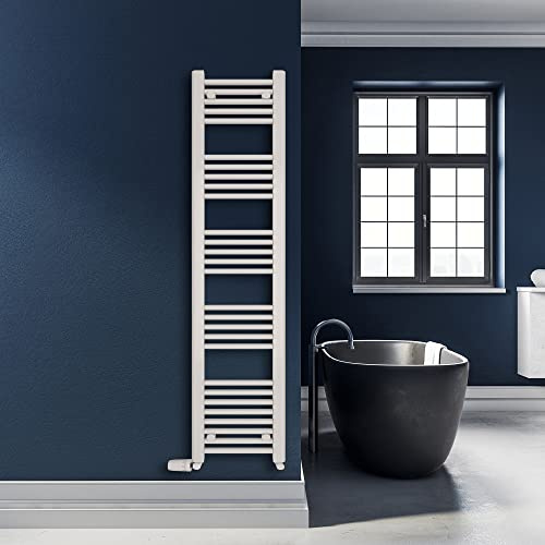 SHV Badheizkörper Leo mit Seitenanschluss in glänzendem Weiß - 300 x 1600 mm | Heizkörper für Badezimmer, Handtuchhalter für Wand im Bad, Handtuchheizkörper, Handtuchtrockner aus Stahl