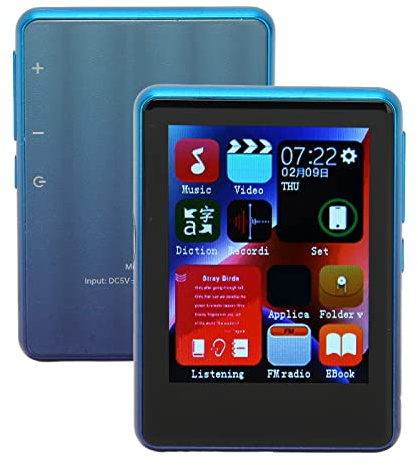 Lettore MP3 Full Touch Screen da 2,4 Pollici, Lettore Musicale Bluetooth 5.0 con Memoria Flash da 4 GB e Scheda TF, Jack Integrato da 3,5 Mm, Radio FM, Funzione Lettore di E-book (Blu)