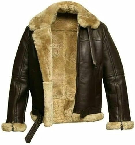 Mens Raf Aviator Leather Jacket B3 Flying Bomber Fashion WW2 Pilot Winter Sheepskin Leather Jacket (as8, alpha, m, regular, regular, Brown Sheep With Cream Fur)