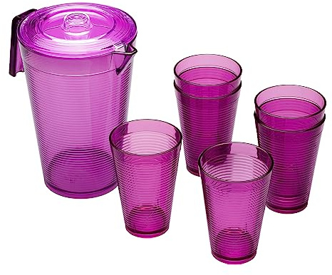 Juego de Jarra Omada Design 2,1 L con Tapa y 6 Vasos de Cóctel/Bebida de 400 ml, Línea Samba
