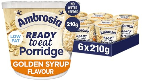 Ambrosia Low Fat Porridge Pots, Ready-to-Eat Golden Syrup Flavour With British Wholegrain Oats, 210 g (Pack of 6)