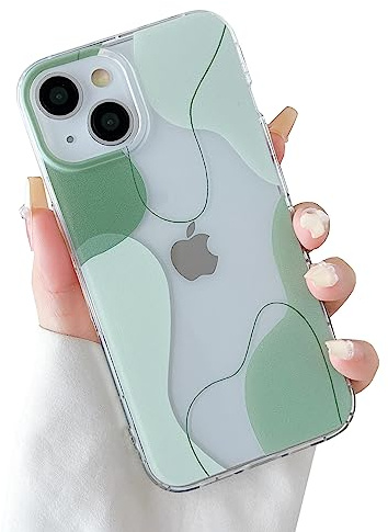 DEFBSC Hülle für iPhone 15 Ästhetisch Design Weiche TPU,Grün | Niedliches Transparente Rückseite Handyhülle Linie Muster Schlank Dünn Silikon Bumper Stoßfeste Kratzfest Klar Schutzhülle