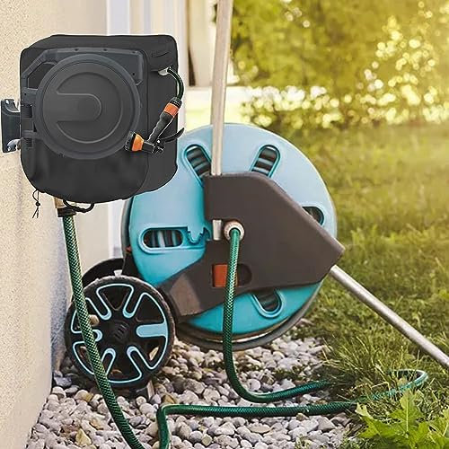 PETSTIBLE Gartenschlauchtrommel Abdeckung, Wandmontierte Wasserschlauchtrommel Schutzhülle mit 420D Silber beschichtetes Oxford-Tuch für Ihren Gartenschlauch und -trommel