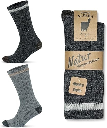 MEBY 2 par alpacka strumpor. Varma termostrumpor. Tjocka, fluffiga vinterstrumpor. Förtvättade vandringsstrumpor av alpackaull, Grå-antracit 3093, 43-46 EU
