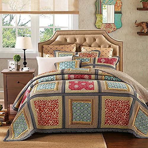 ERNZI Colcha Patchwork, Colcha nórdica bouti piqué, 100% Algodón, Manta con Fundas de Almohada, Patchwork para Boda Verano King Size,230 * 250cm