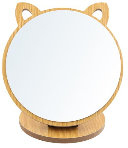 Cozlly Orecchio Gatto, specchio pieghevole regolabile, cosmetico in legno con base in legno, per cameretta dei bambini