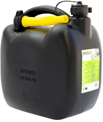 Ecocar - Tanica 10 litri per Carburante - in Plastica HDPE - con Travasore - per Benzina e Diesel - con Tappo di Sicurezza
