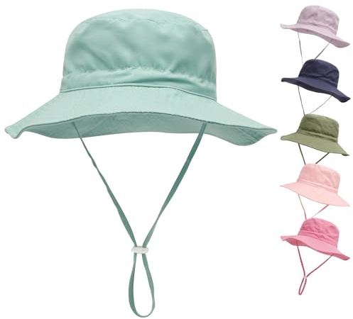 QIYIENDIAN Sombrero de Playa de ala Ancha para bebés y niños UPF 50+(Bluish Green,2-6 Years)
