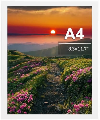 A4 Wooden Picture Frame with Clear Perspex Front, 21cm x 29.7cm Certificate and Poster Display for Table Top and Wall Mounting, White